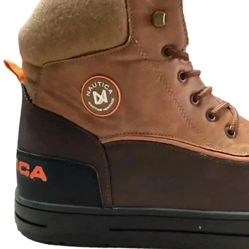 Nautica Padden Mens 10 Waterproof Insulated Lace Up Duck Boots Brown Vegan NEW